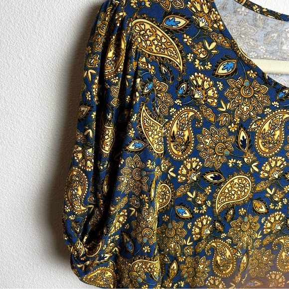 Boden Jersey Mini Dress in Harvest Gold Paisley puff sleeves size: 14R - Picture 5 of 12